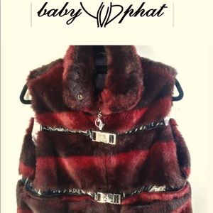 NEW w/ Tags!! BABY PHAT Size L, Red 🥀 Black Fur Vest